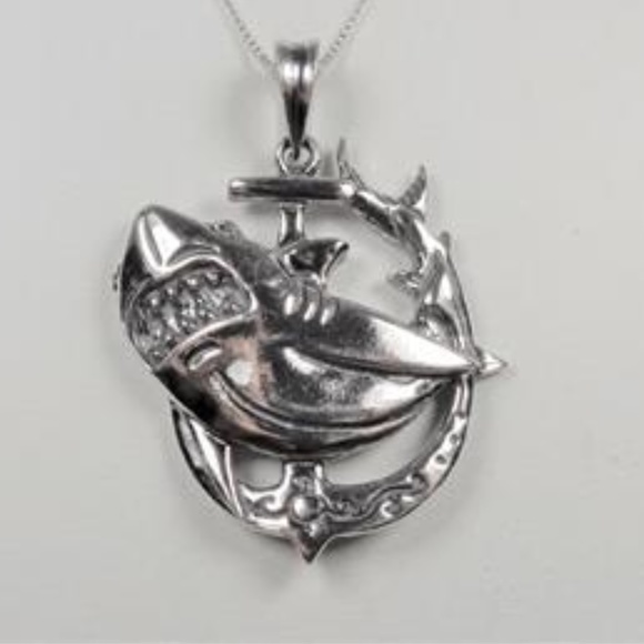 STERLING SILVER MAKO SHARK ANCHOR FISH NECKLACE